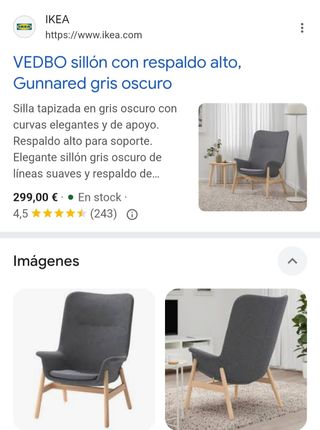 Sillón alto IKEA VEDBO Gris Gunnared.