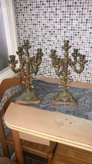 Candelabros antiguos dorados - 2uds