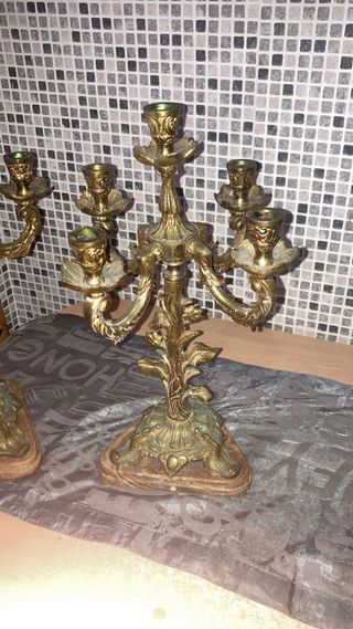 Candelabros antiguos dorados - 2uds