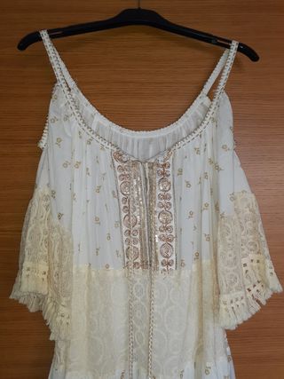 Blusón blanco y dorado - Talla única