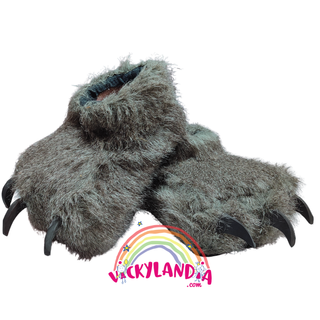 Zapatos Peludo Gris con Garras de disfraz cabezón