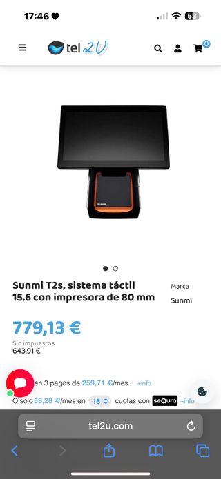 TPV Sunmi T2s 15.6" + impresora Restaurante/Bar
