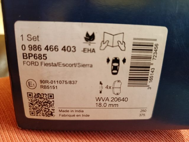 Pastillas freno Bosch - Ford Fiesta/Escort/Sierra