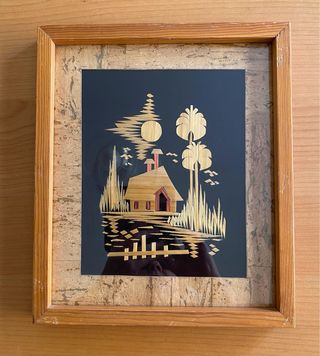 Quadro in legno con immagine in paglia - Vintage