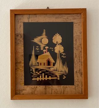 Quadro in legno con immagine in paglia - Vintage