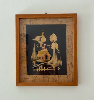 Quadro in legno con immagine in paglia - Vintage