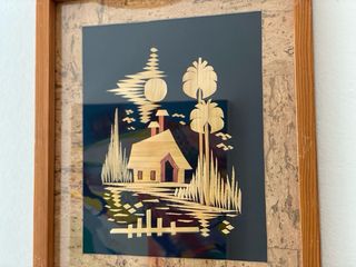 Quadro in legno con immagine in paglia - Vintage