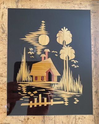 Quadro in legno con immagine in paglia - Vintage