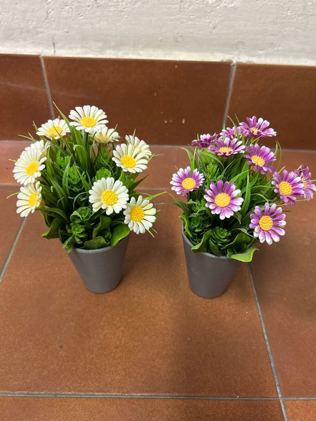 2 maceteros plastico con flores