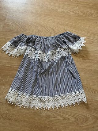 Blusa rayas-off shoulder blanco-azul