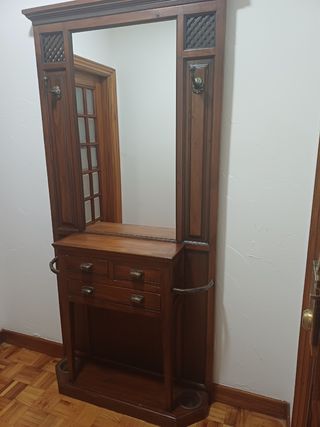 Recibidor madera maciza con espejo