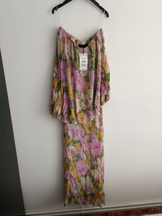 Vestido largo estampado flores Zara talla M