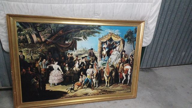 Cuadro antiguo grande, multicolor