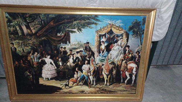 Cuadro antiguo grande, multicolor