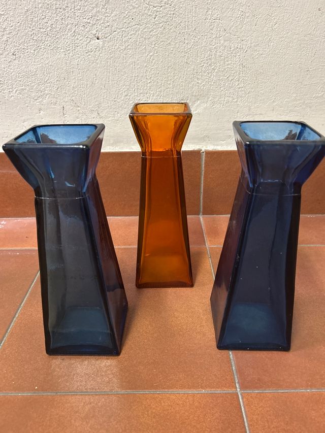 Jarrones vidrio azul & naranja 28cm