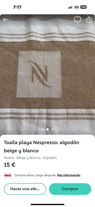 Toalla playa Nespresso - Nueva