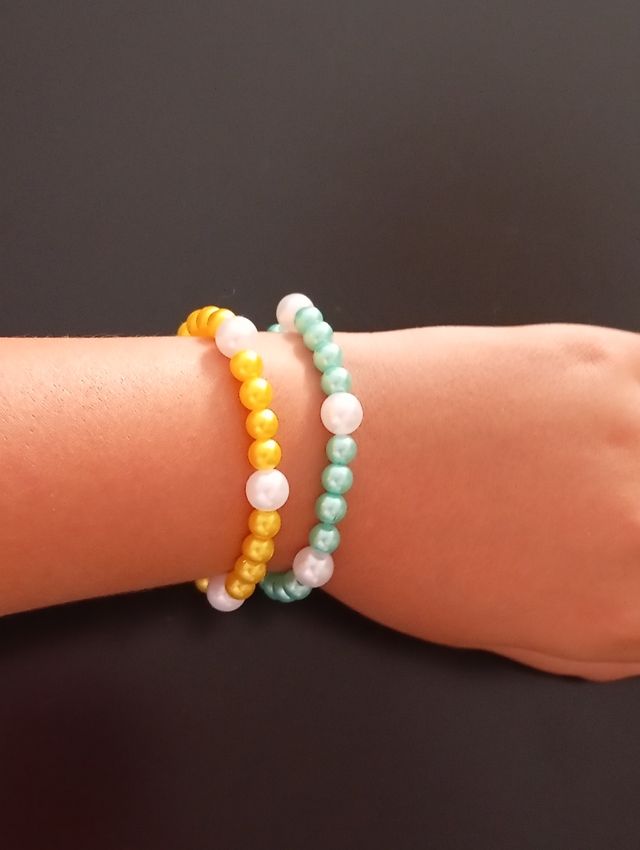 Pulseras perlas turquesa-amarillo
