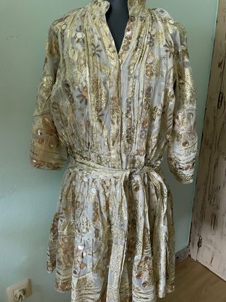 Vestido boho camisero,dorado,espejos. Talla única
