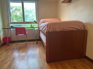 Dormitorio juvenil: cama nido + estanterías. 