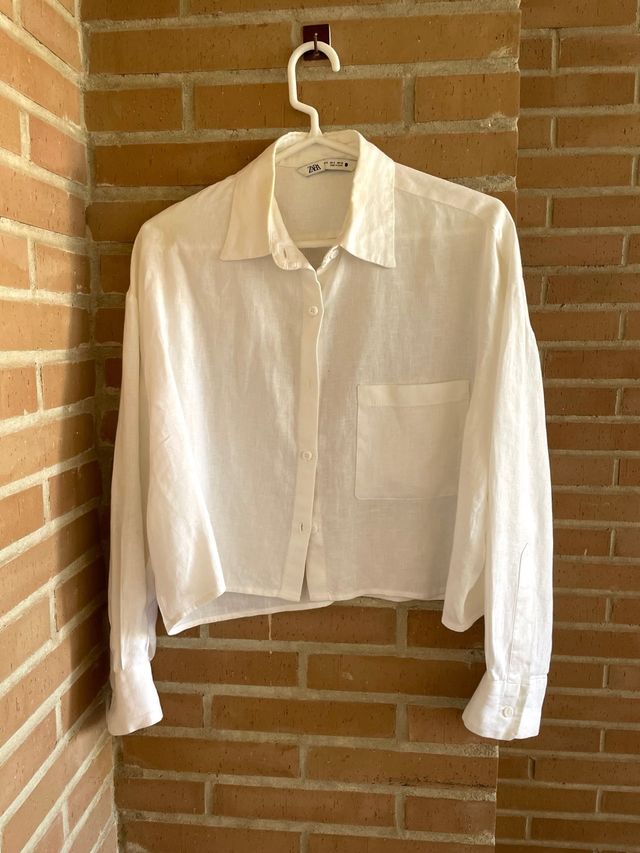 Camisa blanca Zara lino talla S