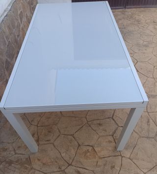 Mesa terraza exterior gris-cristal blanco