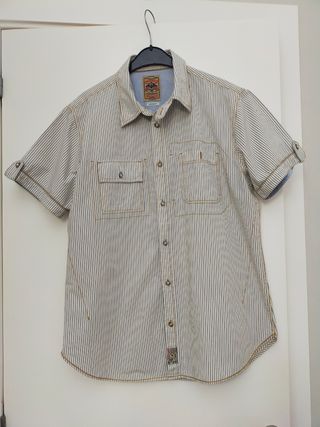 Camisa Springfield L rayas azul-marron  y blanco 
