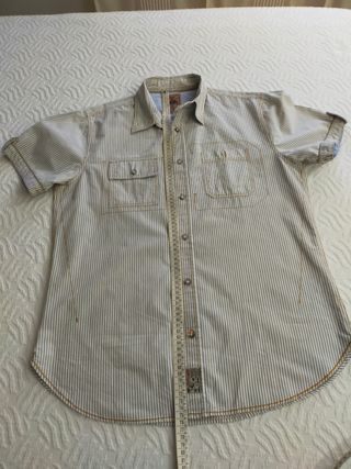 Camisa Springfield L rayas azul-marron  y blanco 