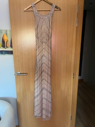 Vestido Mango boda beige-plata