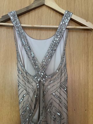 Vestido Mango boda beige-plata