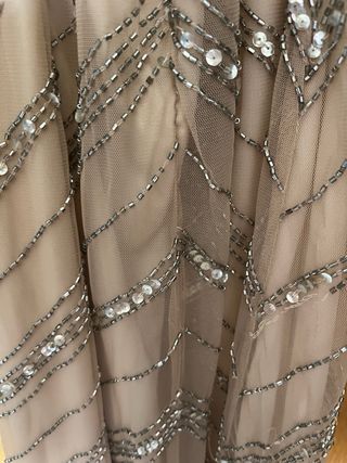 Vestido Mango boda beige-plata