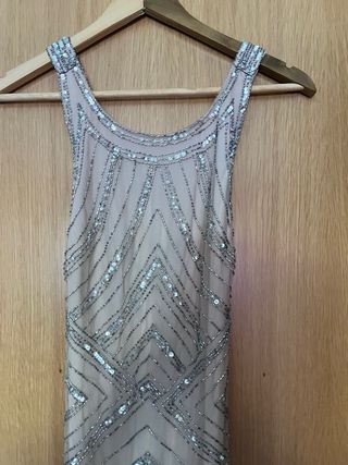 Vestido Mango boda beige-plata