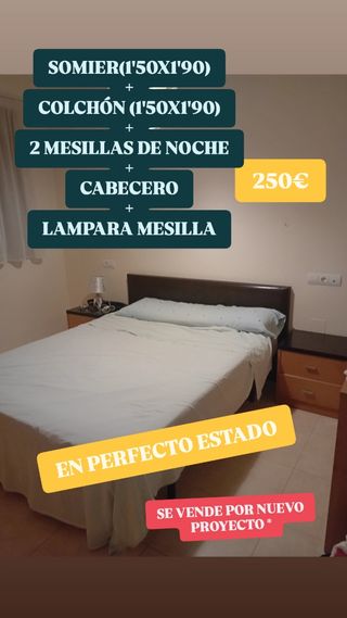 OFERTA 100€ Conjunto de Cama, mesilla y somier