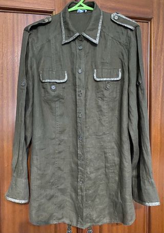 Blusa lino MYBC verde oliva TM