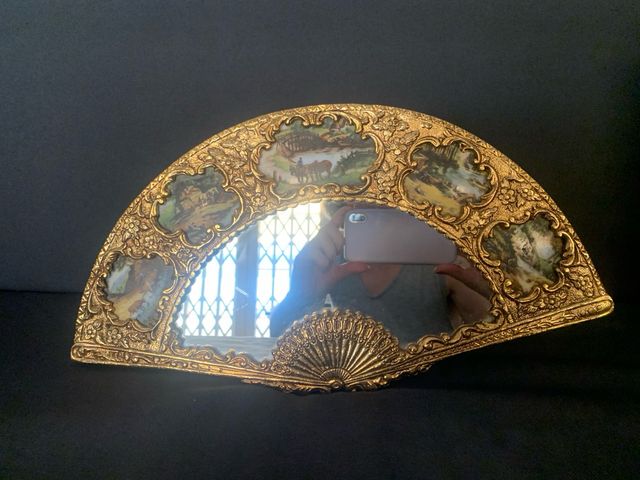 Espejo antiguo abanico latón