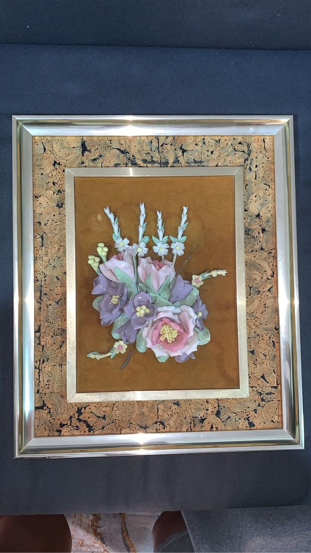 Cuadro flores porcelana