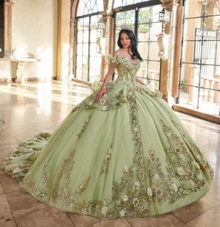 Vestido Quinceañera Verde Dorado