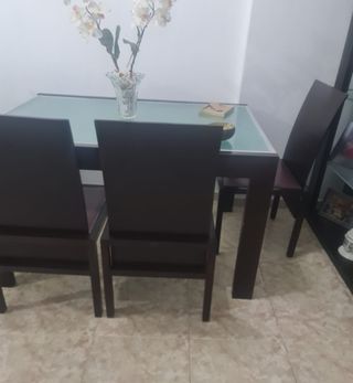 Mesa comedor 4 sillas cristal + Mesa centro 