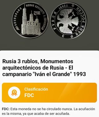 Moneda Rusia 3 rublos 1993 Proof