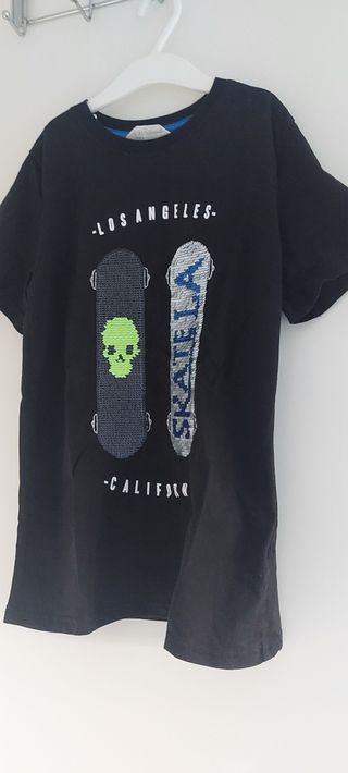 Camiseta manga corta HM lentejuelas niño 8-10 años