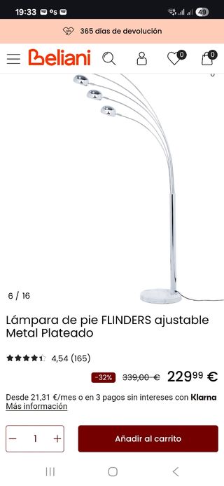Lámpara de pie de metal cromado Al. 198 cm. 