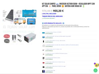 Kit solar para camper VICTRON 500VA 605W , 300AH