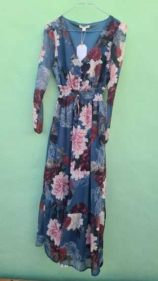 Vestido de gasa con mangas largas talla 34