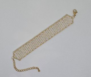 Pulsera Miyuki dorada y blanca