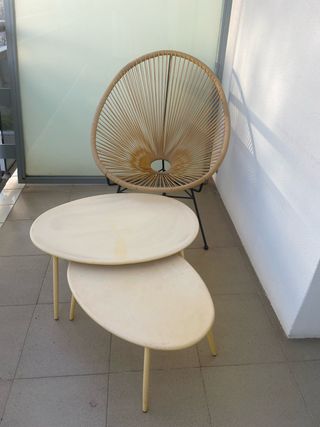 Sillón y mesas ratán - beige