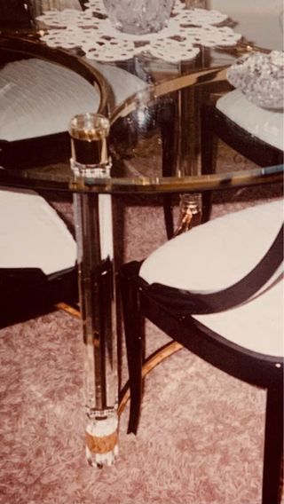 Mesa cristal redonda + 4 sillas