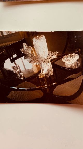 Mesa cristal redonda + 4 sillas