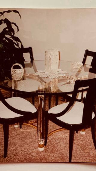 Mesa cristal redonda + 4 sillas