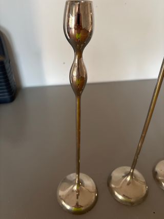 Juego 3 candelabros metal plata