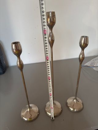 Juego 3 candelabros metal plata