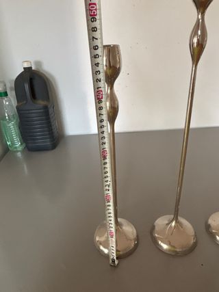 Juego 3 candelabros metal plata